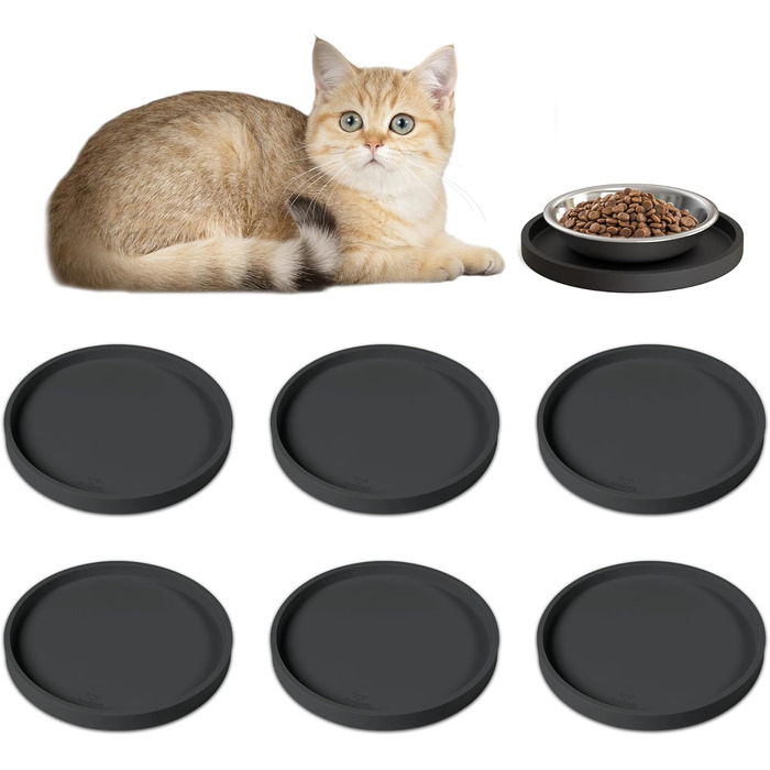 Силіконовий килимок для годування домашніх тварин Arespark, неслизький, водонепроникний, з піднятими бортиками, запобігає розливу, круглий, для собак, котів, цуценят, кошенят, 15,2 x 6, чорний