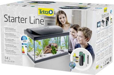 Акваріумний комплект Tetra Starter Line 54 л з LED підсвіткою, чорний – набір для початківців з фільтром, обігрівачем, кормом і засобами догляду