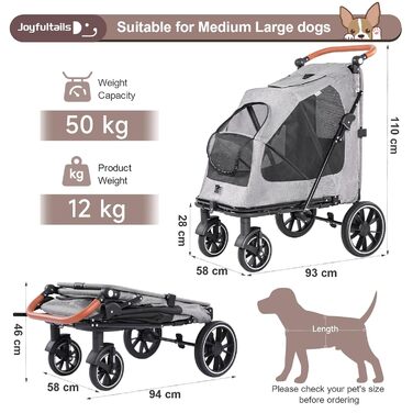 Візок для собак до 50 кг, складний, для великих та середніх собак, візок для котів, вантажний візок для собак з 4 колесами, регульована ручка