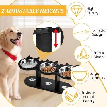 Набір мисок для котів 3 шт. з нержавіючої сталі, підняті миски для котів та маленьких собак, дерев'яна годівниця для котів, чорний колір