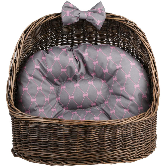 Плетіний лежак для кота з подушкою, з лози (темно-коричневий/сірий)