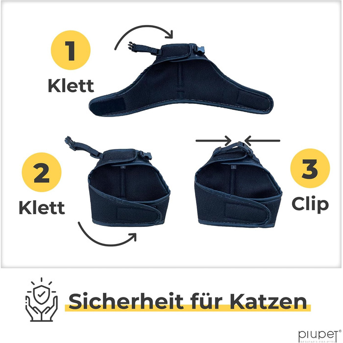 Шлейка для котів PiuPet® (S) з повідком 1,2м | Захист від втечі | Чорний колір | Розмір S (21-24см обхват шиї, 36-40см обхват грудей)