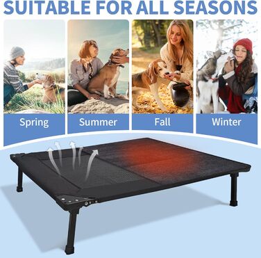 Підвищене собаче ліжко echeckige, складане, з піднятим каркасом та знімним килимком, портативне, вологостійке, для маленьких собак, для дому та вулиці, кемпінг, подорожі (L, чорний)