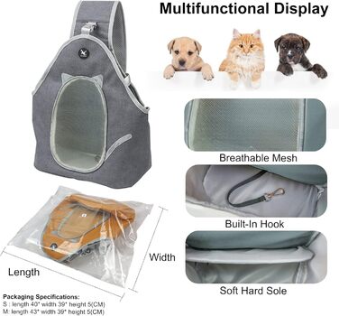 PETCUTE Сумка-переноска для собак та котів, складана, сіра, з ремінком безпеки та кишенею