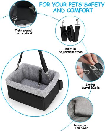 Автокрісло для собак - підвищене автокрісло для маленьких собак, цуценят. Чорно-сірий колір, вантажопідйомність до 20lbs