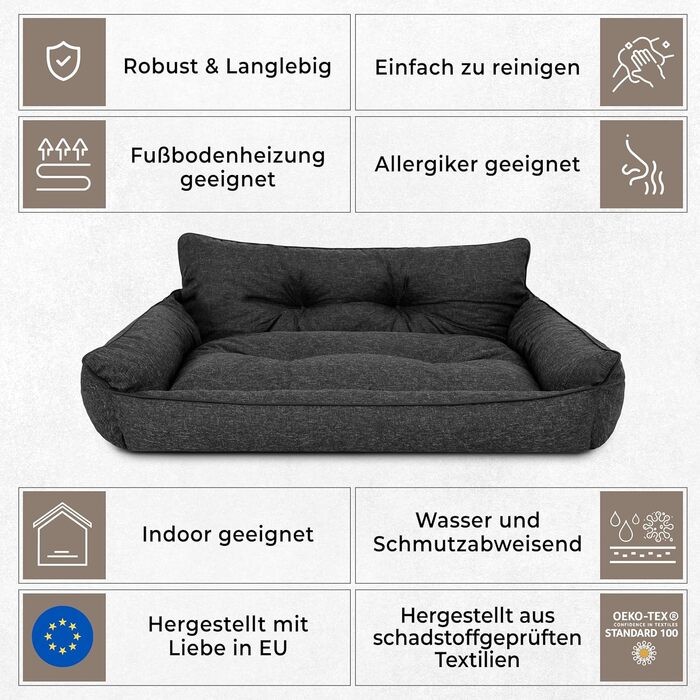 Лежанка для собак Joker Gesteppt: велика, середня, маленька - лежанка-кошик, лежанка-софа для собак різних розмірів. Розміри: L - 106 x 80 см, S - 64 x 49 см. Матеріал: штучна замша. Легко чиститься.