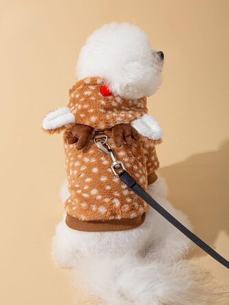 Костюм для собак AZA Rentier (Олень), теплий зимовий костюм, нарядний халат з капюшоном, для маленьких собак, розмір L (4.1 - 9lb--12lb), колір: оленячий коричневий