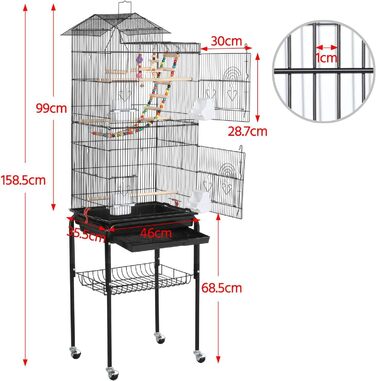 Клітка для птахів Yaheetech з підставкою та колесами 46x35,5x158,5 см, вольєр для хвилястих папуг і канарейок, 360° поворотні ролики