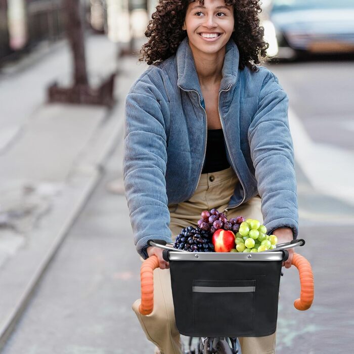 Складаний водонепроникний велосипедний кошик Lemondo – алюмінієвий кошик на кермо з подвійними ручками, 35,5 x 24,5 x 25 см, для покупок, пікніків, транспортування домашніх тварин, аксесуари для велосипеда