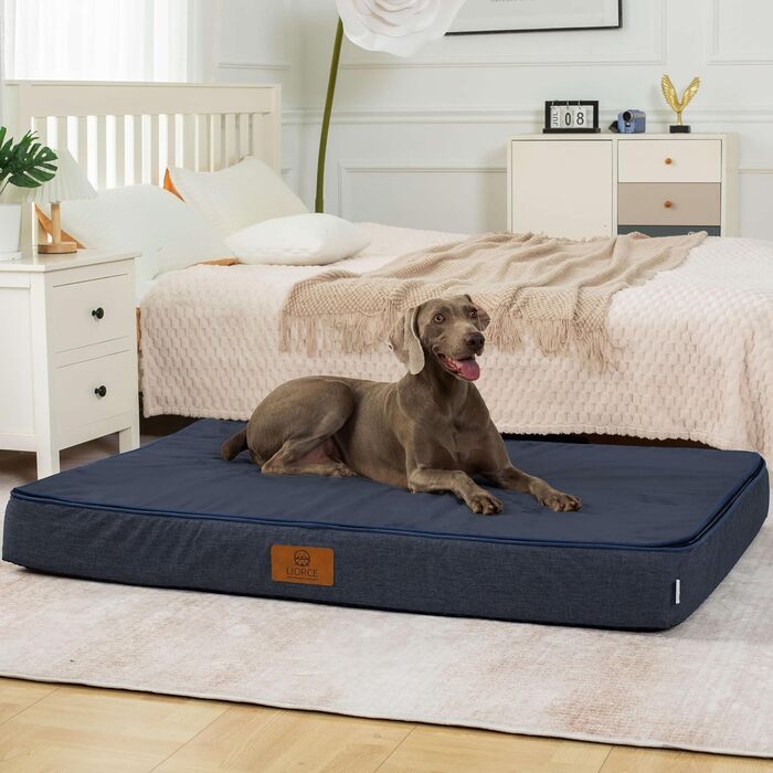 Велике ортопедичне ліжко для собак з memory foam, 25 см товщиною, водонепроникне, знімний, пральний чохол, блискавка по периметру, розмір 135х91х15 см, колір морська хвиля