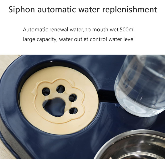 Миска для кота з нержавіючої сталі 3-в-1 з автоматичним дозатором води, подвійна миска для котів та собак маленьких та середніх порід (Блакитна)