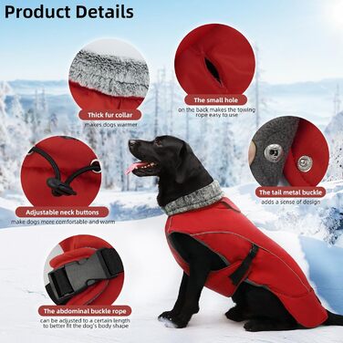 Водонепроникний теплий піджак для собак середнього розміру DENTRUN, теплий зимовий піджак для собак з флісовою підкладкою, червоний
