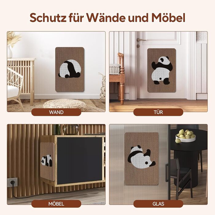 Котячий дряпак для стіни AUSCAT з коробкою, 7 шт. Картон для дряпання котів, захист стін та меблів, 37 x 24 см, дизайн Панда