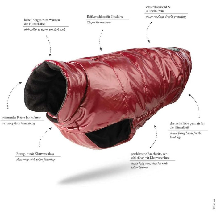HUNTER Зимовий теплий одяг для собак, водонепроникний, з флісовою підкладкою, червоний (40)