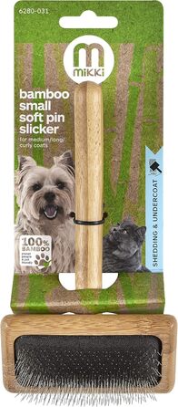 М'яка бамбукова щітка для грумінгу тварин Mikki 6280033 з кулькоподібними наконечниками для собак і котів, велика, 99 г (коричнева)
