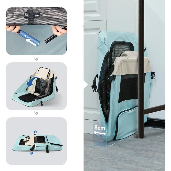 Транспортна переноска для собак та котів, 81x58x58 см, складна, з мискою, блакитна (XL)