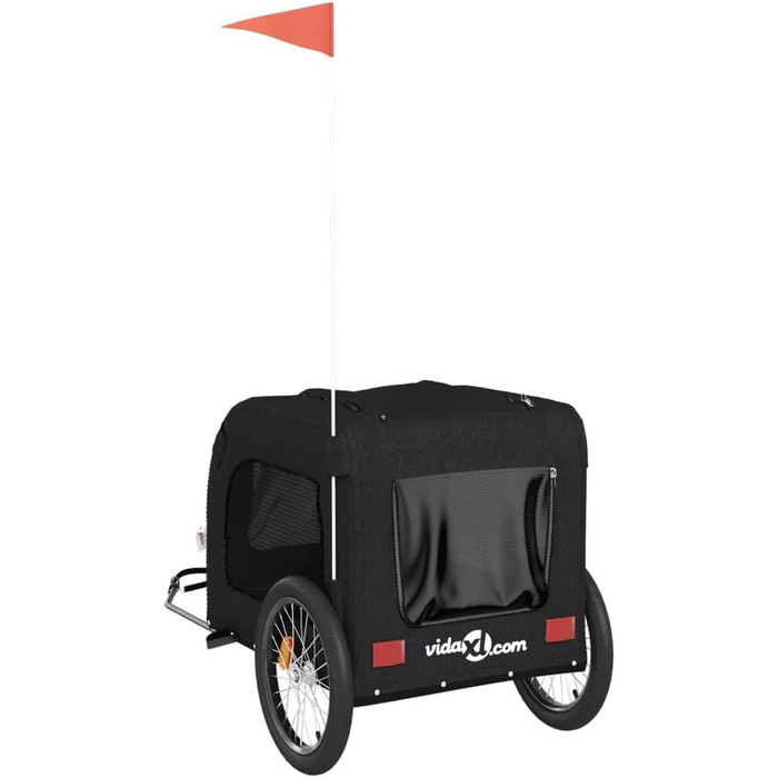 Фургон для собак VidaXL - чорний, 45 кг, з прапором та відбивачами, 69 x 133.5 x 73.5 см