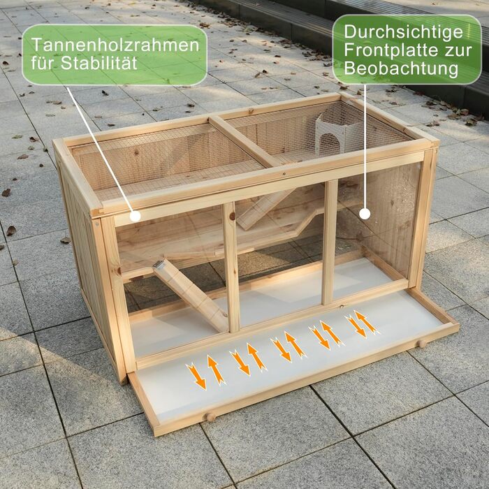 Клітка для хом'яка з сосни, 94,5 x 48,5 x 49,5 см, з платформами, драбиною та будиночком