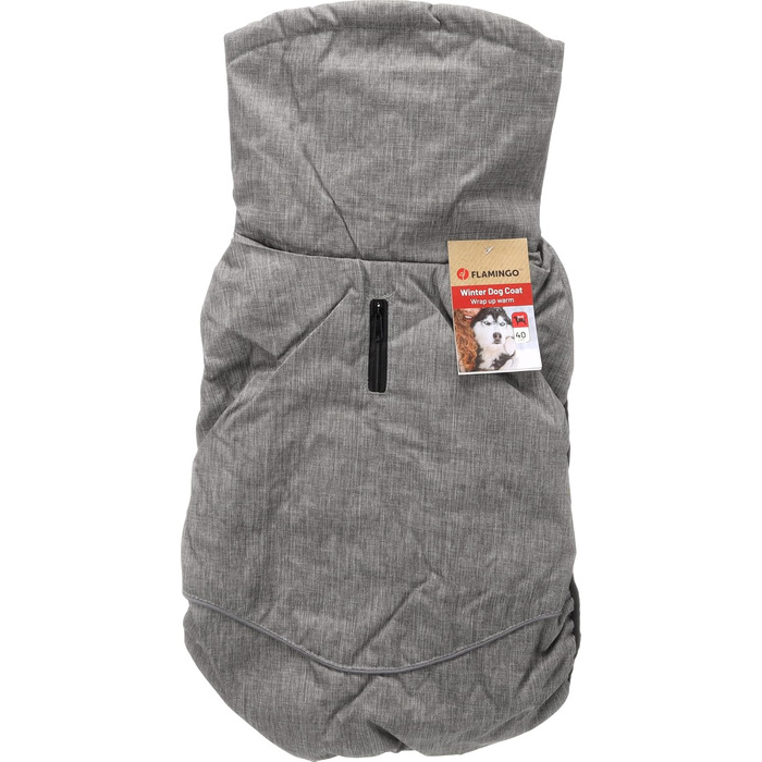Зимовий одяг для собак Flamingo – Іглу, сірий, розмір S (40 см) – ізотермічна підкладка, світловідбиваючі смуги, водовідштовхувальний, клямки, отвір для шлейки – сірий