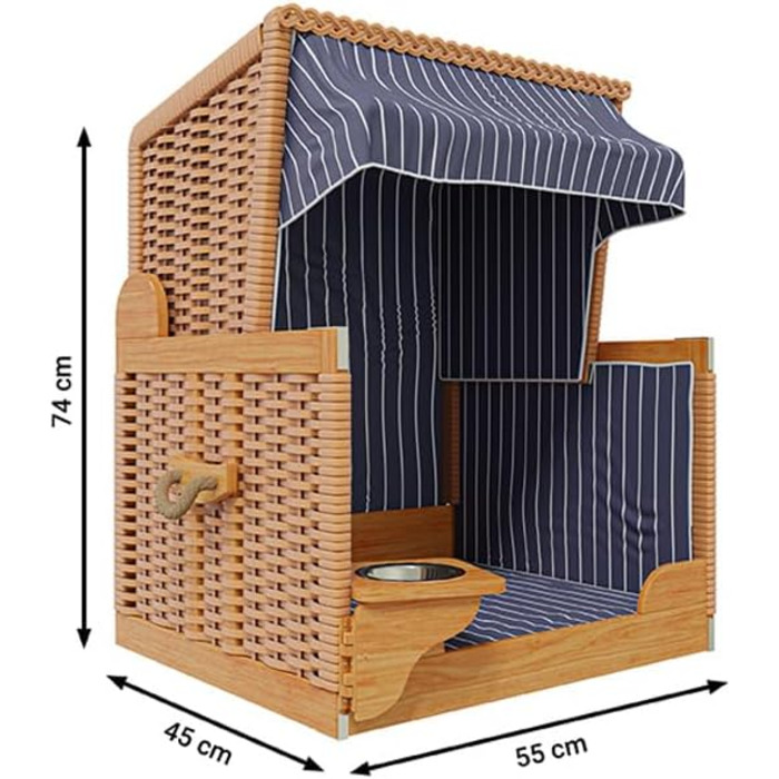Клітка-лежанка для собак Outgarden з дерева, з тінню та мисками | Лежанка для собак маленьких порід | Чорний з блакитно-білим | Темно-синій матеріал