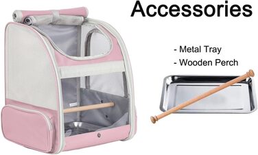 Транспортний бокс для папуг Orizzp з дерев'яною перекладиною та піддоном (рожевий)