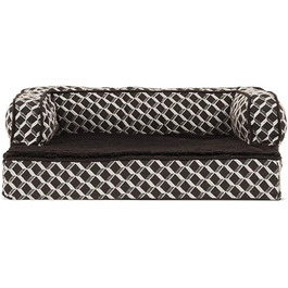 Ліжко для собак та котів FurHaven, плюшеве, стилізоване під диван, з охолоджуючим гелевим шаром, знімний чохол, колір коричневий діамант, розмір S