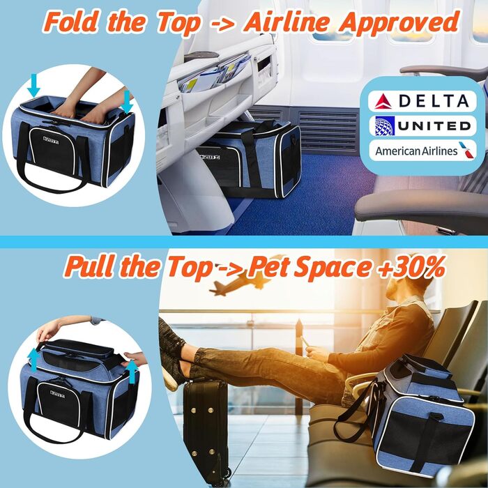 Транспортна сумка для котів та собак, чорна, 45.7 x 27.9 x 27.9 см, схвалена Delta, United Airlines