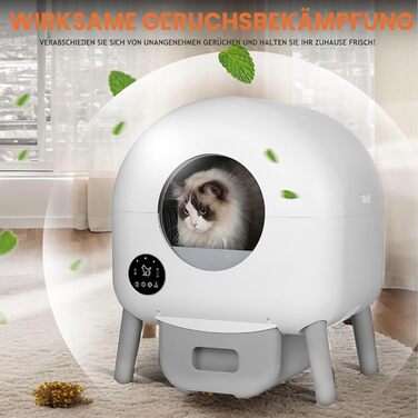 Автоматичний лоток для котів з самоочищенням, 100л, з керуванням через додаток, захист від защемлення, знімний контейнер для сміття, для кількох котів