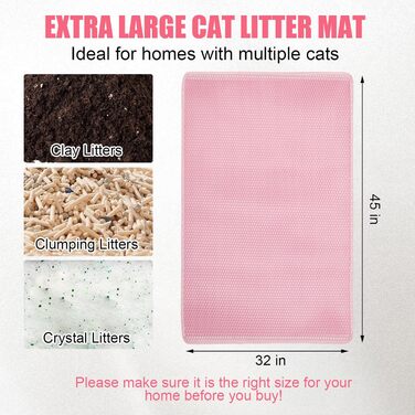 Килимок для котячого туалету TidyNuts, рожевий, XL (114,3 x 81,3 см), двошаровий, EVA, водонепроникний, контролює розсипання наповнювача