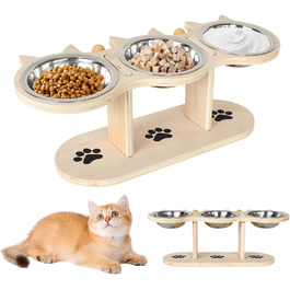 Набір мисок для котів 3-в-1: годівниця та поїлка, піднята годівниця для котів, набір з 3 мисок, нержавіюча сталь харчової якості, регульована висота, для вологого та сухого корму, для котів, цуценят та маленьких собак