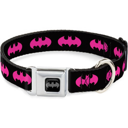 Нашийник для собак Buckle-Down Batman з пряжкою, 3,8 см, чорний/фуксія, для шиї 40,6–58,4 см