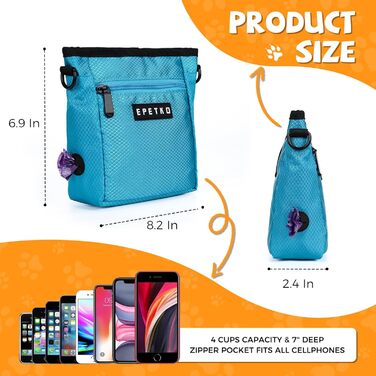 Сумка для ласощів для собак великого об'єму, багатофункціональна, для прогулянок на плечі, з міцним магнітним закриттям, регульований знімний ремінь, сумка для корму для собак (Блакитна)