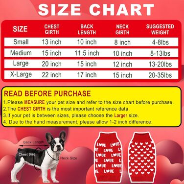 Набір з 2 пуловерів для собак на День святого Валентина, одяг для собак на День святого Валентина, в'язаний пуловер у вигляді серця для маленьких, середніх та великих собак, домашніх тварин (червоне серце та червоне кохання, розмір M) Червоне серце та чер