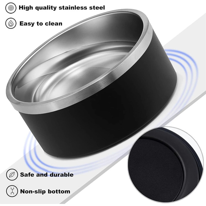 Персоналізований миска для собак та котів - нержавіюча сталева миска з іменем, неслизька миска для собак та котів, миска для води (Чорний)