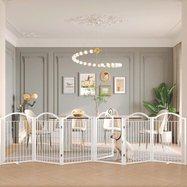 Металеве вольєр для собак BHG, без монтажу, з дверцятами, 304,8 x 81,3 см, аккордеон, білий, 5 панелей