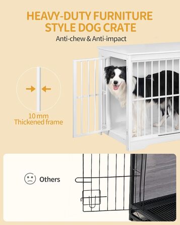 Клітка для собак Hzuaneri, 110 см, з 2 дверцятами, сучасний дизайн, для собак маленьких, середніх та великих (до 100 кг), білий колір, DFC84413W