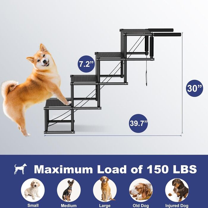 Rampe для собак HEYOUTH – 4 сходинки, до 80 кг, для авто, SUV, LKW, високі ліжка (101*75*47 см)