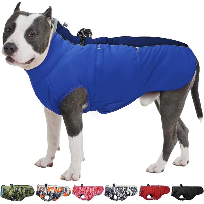 Теплий зимовий одяг для собак великих порід: куртка, комбінезон, жилет. Відображення, водовідштовхування, камуфляж армійсько-зелений (XX-Large, Royalblau)