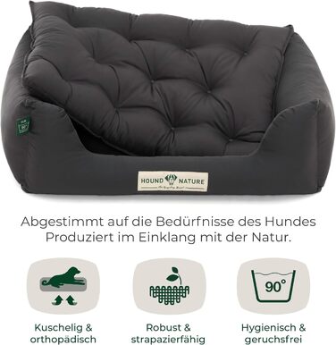 Ортопедичне ліжко для собак HOUND & NATURE Zermatt, корзина для собак середніх порід з високим бортиком, м'яке собаче ліжко з подушкою, яку можна прати (M - 95x70 см, S | 75x60 см, сірий)
