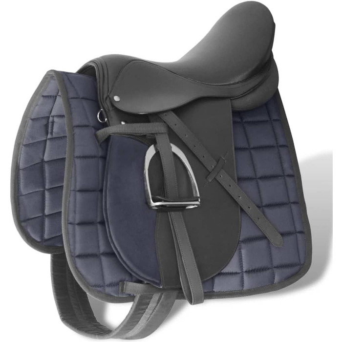 Сідло для коня vidaXL 17,5'' з натуральної шкіри, комплект 12 см, аксесуари, чорне, 14 см