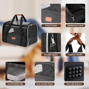 Транспортна переноска для котів Alitree, середнього розміру, до 9 кг, з регульованим плечовим ременем, дихаюча та складна