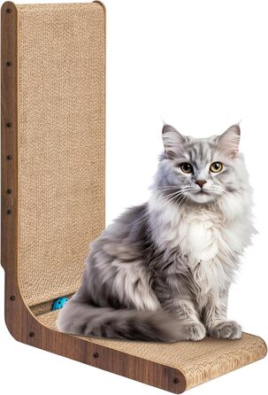 Кігтеточка для котів ScratchMe з іграшками: кульова дорога, м'ячик, L-подібна форма, картонне ліжко, біло-блакитний колір, 27*41 см