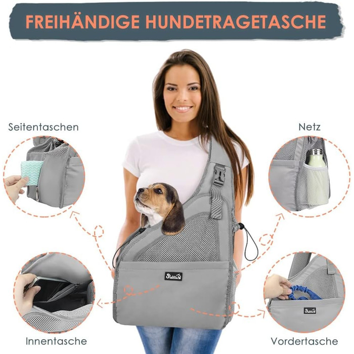 Транспортувальна сумка для собак Nasjac: зручна та легка переноска для цуценят та собак до 7 кг (сіра)