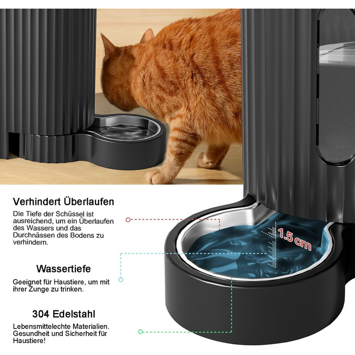 Автоматичний годівниця для котів та собак Gardner з 2 мисками (3л*2), без струму, з нержавіючої сталі, BPA Free, чорний