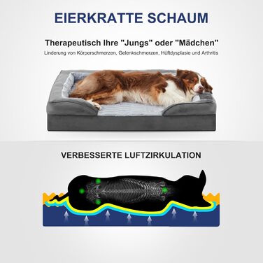 Ортопедичне ліжко для собак Pawk, великі та середні породи, з піною з пам'яті, миється, знімний антиковзний коврик, 89x64x17 см