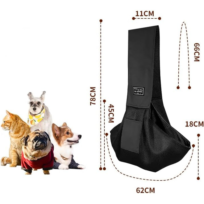 Сумка-кенгуру для собак до 5 кг, чорна. Зручна переноска для тварин, складана, з широким плечовим ременем. Підходить для собак, котів, цуценят та інших дрібних тварин. Ідеальна для прогулянок на відкритому повітрі.