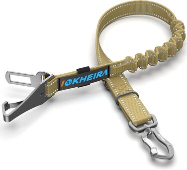 Автомобільний поводок для собак IOKHEIRA, регульований, з універсальним з'єднувачем та фіксатором (оливковий)