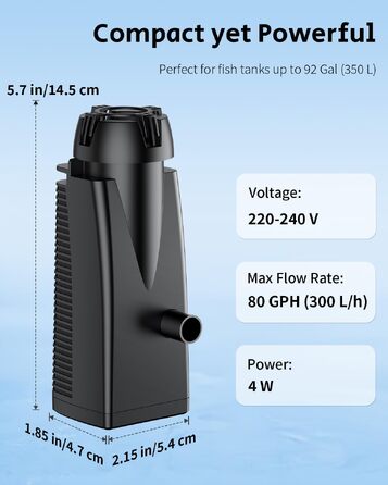 Скіммер для акваріума Pawfly 300 L/H 4W — поверхневий фільтр-насос для видалення масляної плівки та бруду (до 350 л), з біогубкою та присосками