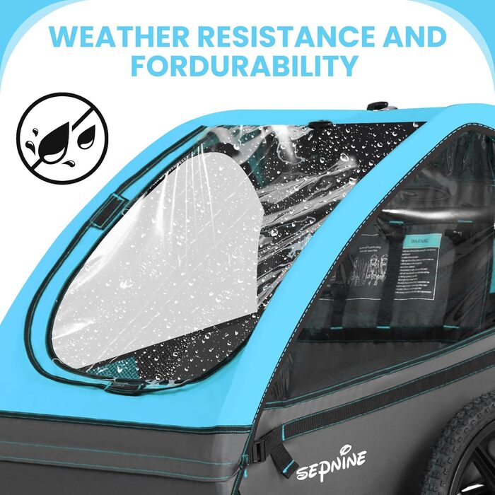 Дитячий велопричіп Sepnine для 2 дітей, від 12 місяців, з 5-точковим ременем та сумками, синій BT609