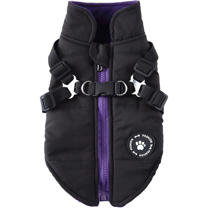 Зимові куртки, жилети та шлейки для собак, чорний колір (M). Куртки 2-в-1, без тягнучки, підходять для цуценят, собак маленьких та середніх порід.